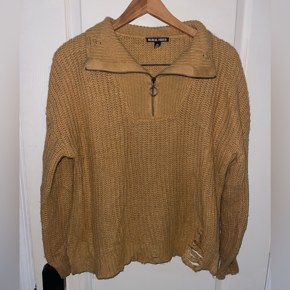 Moral Fiber Distressed Mustard‎ Sweater